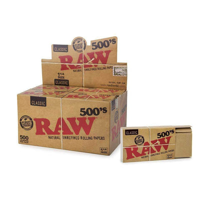 RAW CLASSIC 500's 1 1/4 - 500 LEAVES PER PACK - 20COUNT / BOX