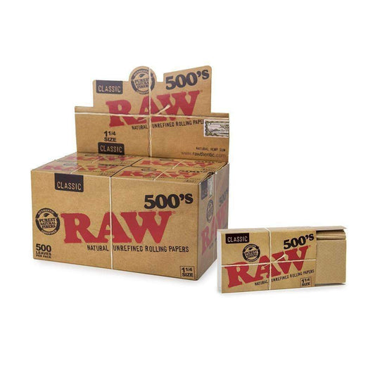 RAW CLASSIC 500's 1 1/4 - 500 LEAVES PER PACK - 20COUNT / BOX