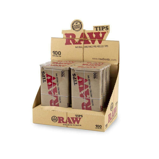 RAW PRE ROLLED TIPS IN TIN 100PACK - 6COUNT