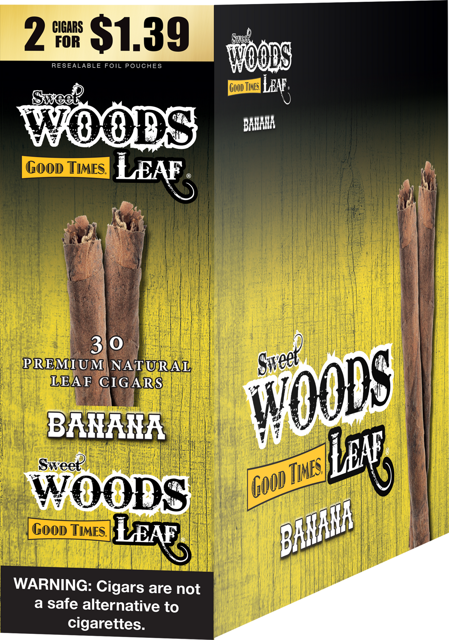 SWEET WOODS LEAF CIGAR 2PK - 15 POUCHES |DISPLAY|