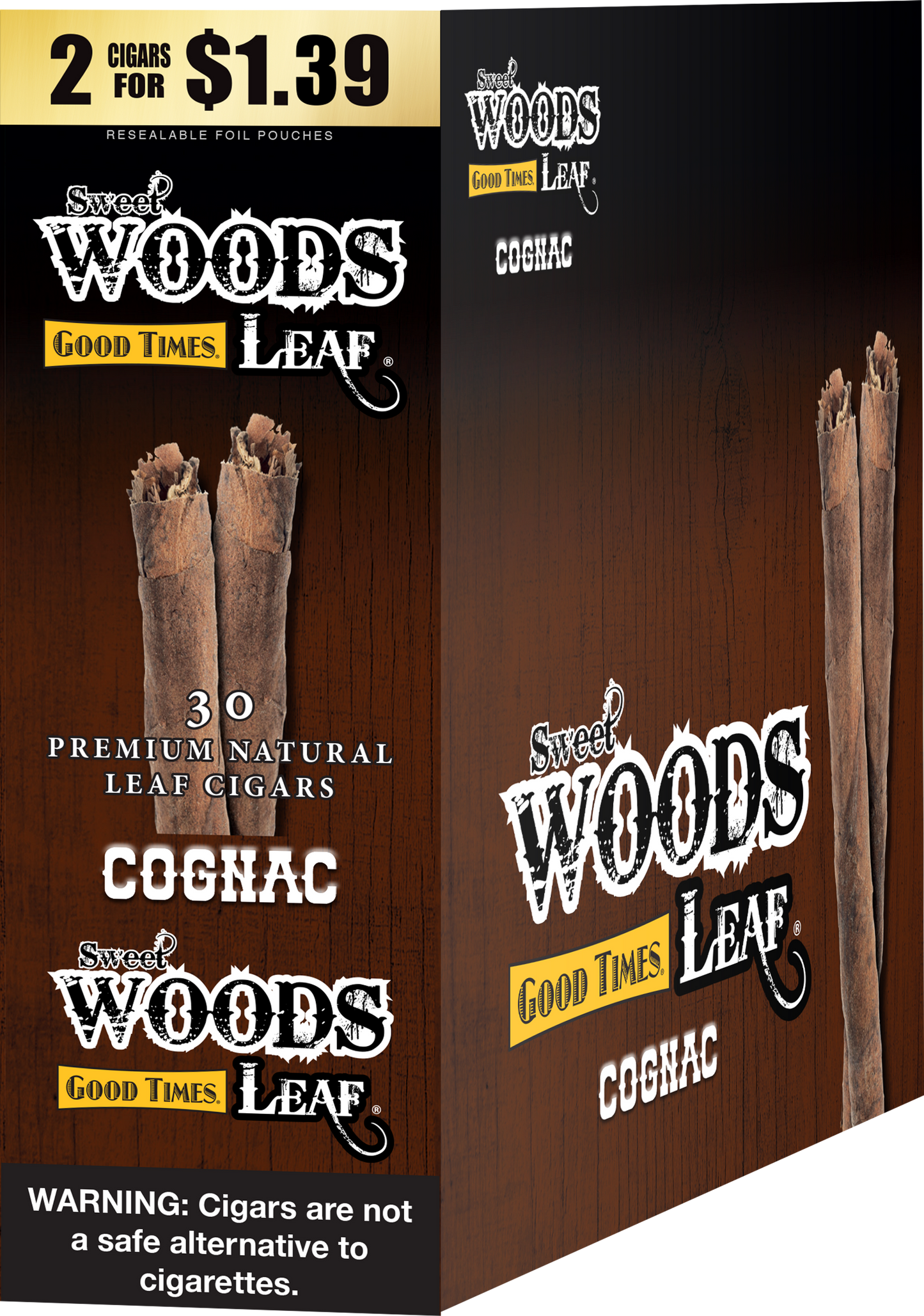 SWEET WOODS LEAF CIGAR 2PK - 15 POUCHES |DISPLAY|