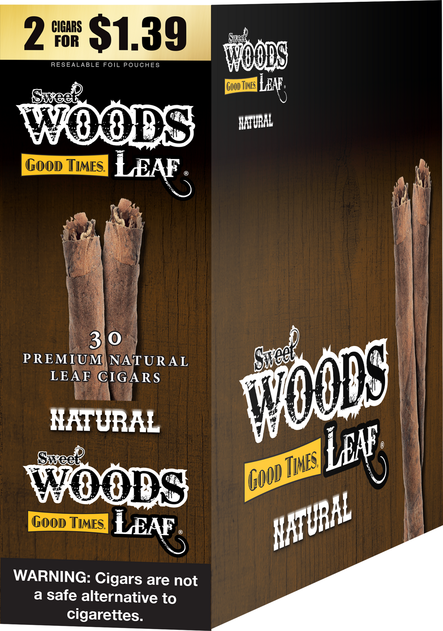 SWEET WOODS LEAF CIGAR 2PK - 15 POUCHES |DISPLAY|