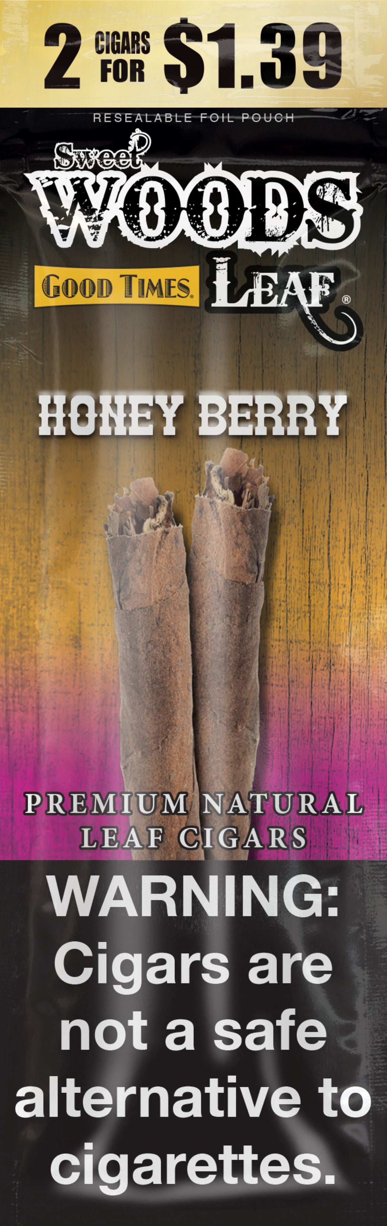 SWEET WOODS LEAF CIGAR 2PK - 15 POUCHES |DISPLAY|