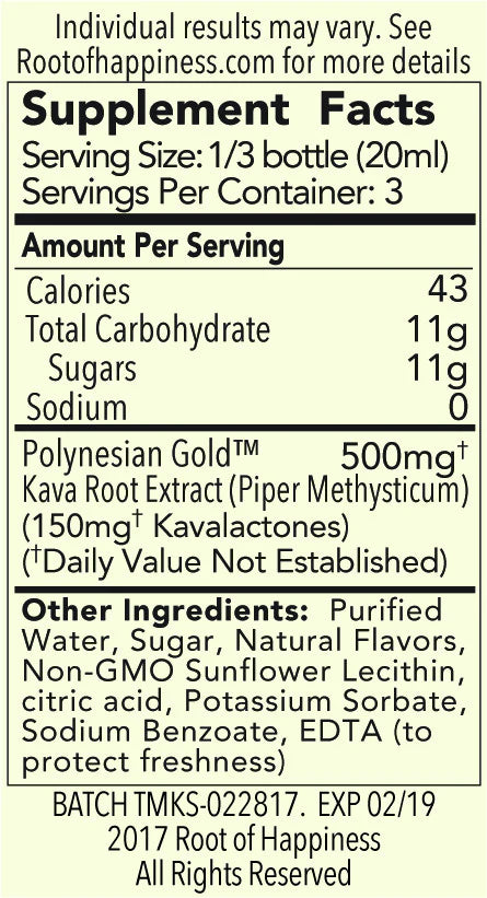 ROOT OF HAPPINESS - KAVA SHOT 2oZ  - 12PACK / BOX