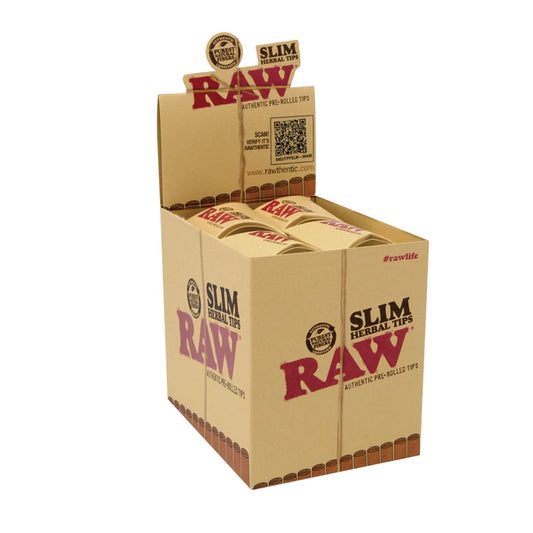 RAW PRE-ROLLED HERBAL SLIM TIPS 20 PER BOX