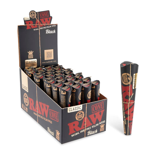RAW CLASSIC BLACK KING SIZE 3PK CONES POP DISPLAY - 32COUNT/BOX
