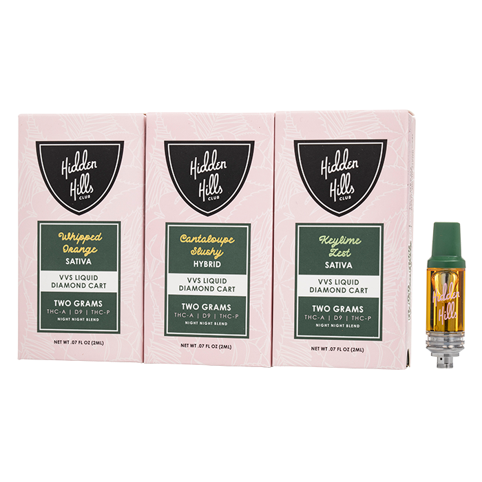 HIDDEN HILLS - NIGHT NIGHT BLEND VVS LIQUID DIAMOND THC -A+D9+THC-P 2GM CART 5CT/ BOX