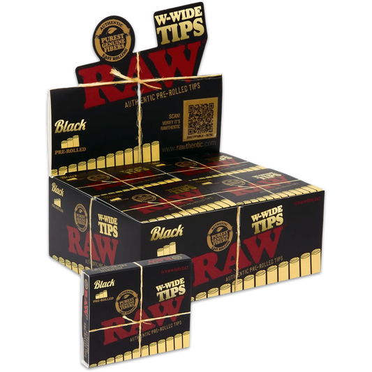 RAW - ROLLED W-WIDE TIPS BLACK 10COUNT PACK - BOX OF 20 PACK